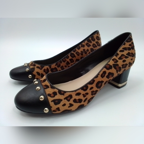 SOLD Isaac Mizhari IMKARAM Calf Hair Leopard Cheetah STUDDED SHOES Size 7.5 M - Picture 2 of 8